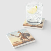 Giraffe krijger stenen onderzetter (Zijkant)