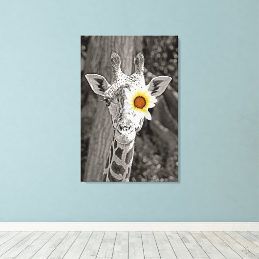 Giraffe kunst op gewikkeld canvas! canvas afdruk (Insitu (Houten vloer))