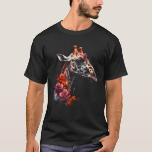 Giraffe Kunstwerk Bloemen Dier T-shirt