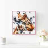 Giraffe laat de savanne bij zonsondergang lopen vierkante klok (Huis)