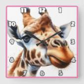 Giraffe laat de savanne bij zonsondergang lopen vierkante klok (Voorkant)