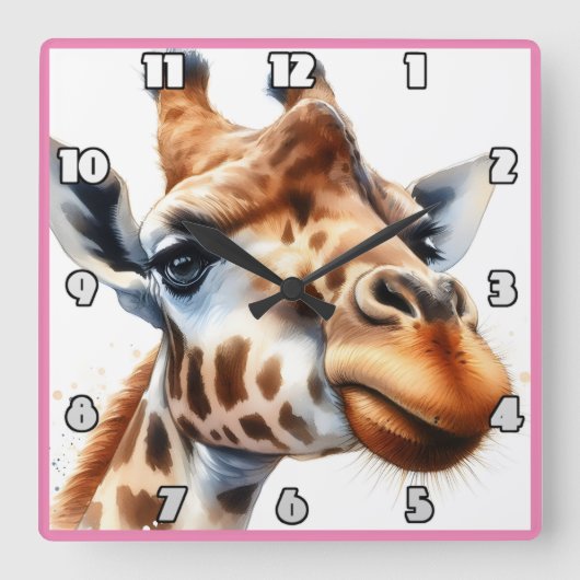 Giraffe laat de savanne bij zonsondergang lopen vierkante klok (Voorkant)