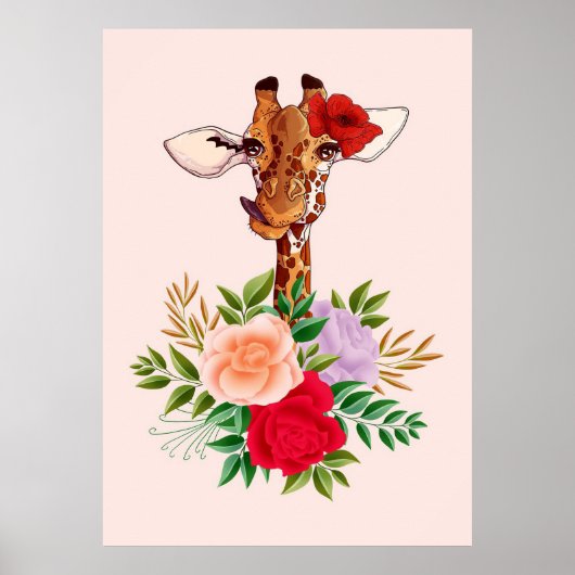 Giraffe laat Giraffes Afrika en bloem achter Poster (Voorkant)