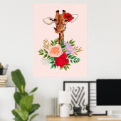 Giraffe laat Giraffes Afrika en bloem achter Poster (Thuiskantoor)