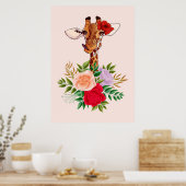 Giraffe laat Giraffes Afrika en bloem achter Poster (Keuken)
