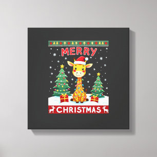 Giraffe lelijke kersttrui Funny Santa hoed Li Canvas Afdruk