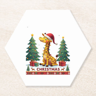Giraffe lelijke kersttrui Funny Santa hoed Li Kartonnen Onderzetters