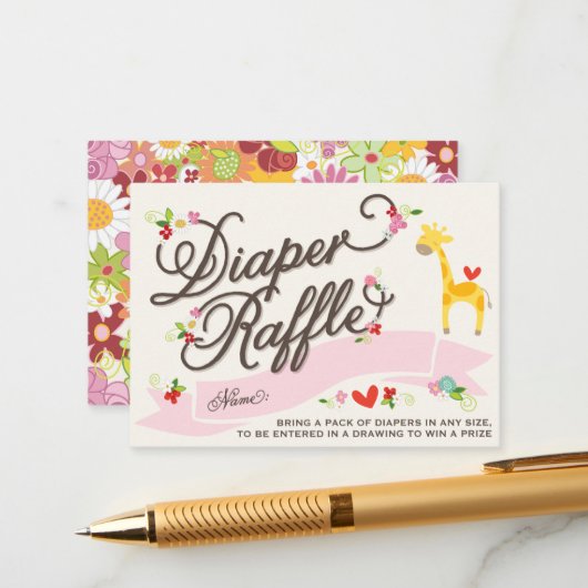 Giraffe Lente Bloemen Luier Raffle Ticket Kaart (Voorkant / Achterkant in situ)