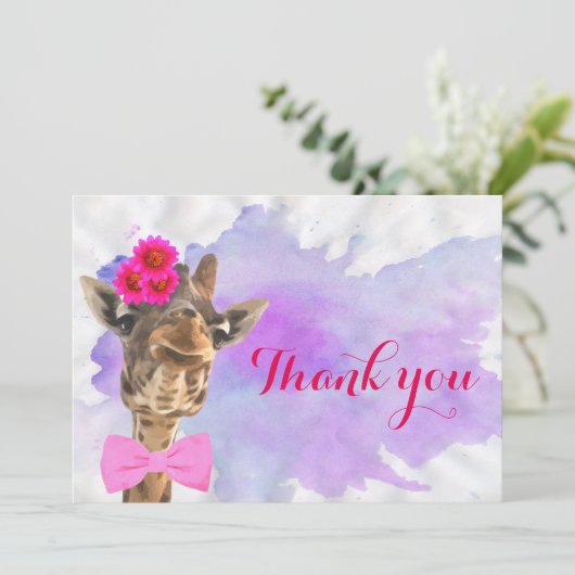 Giraffe leuke oerwoud waterverf dank je bedankkaart (Staand voorkant)