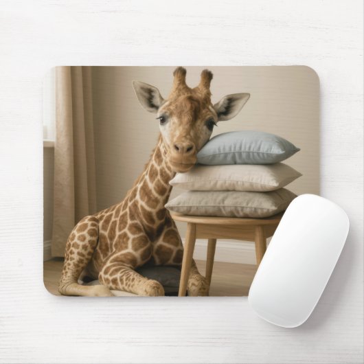 Giraffe Leunt Op Stapel Kussens Muismat (Met muis)
