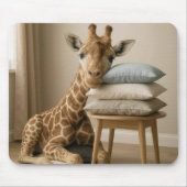 Giraffe Leunt Op Stapel Kussens Muismat (Voorkant)