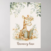 Giraffe Lezen Boeken Kinderkamer Oerwoud Dier Poster (Voorkant)