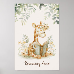 Giraffe Lezen Boeken Kinderkamer Oerwoud Dier Poster