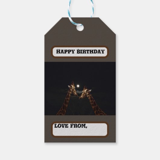 Giraffe Liefde In Het Maanlicht, Verjaardag Cadeaulabel (Voorkant)