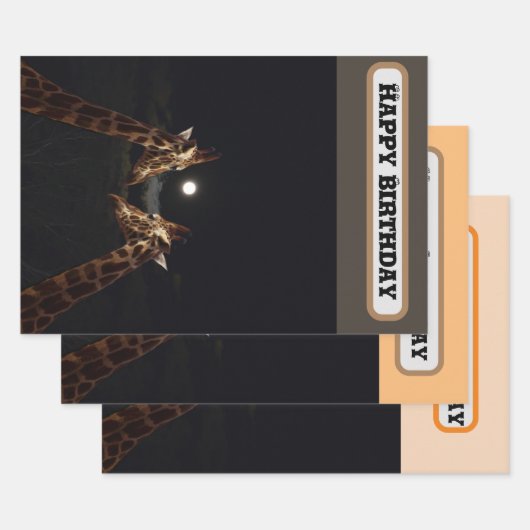 Giraffe Liefde In Het Moonlicht, Verjaardag Inpakpapier Vel (Set)