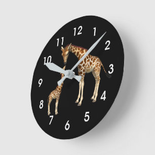 Giraffe Liefde: Moeder en Baby Zwart Ronde Klok