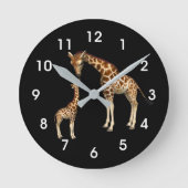 Giraffe Liefde: Moeder en Baby Zwart Ronde Klok (Voorkant)