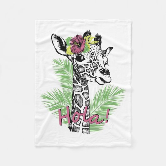Giraffe liefhebber Giraffe met hibiscus Fleece Deken (Voorkant)