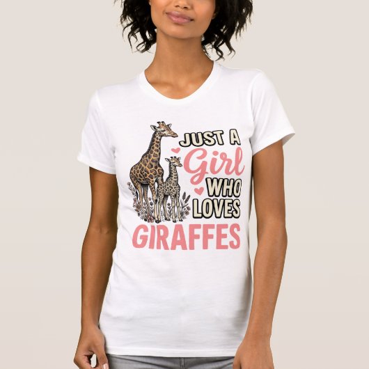 Giraffe Liefhebber Meisje Vintage Gravure Shirt On (Voorkant)