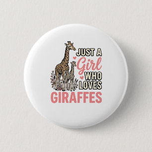 Giraffe Liefhebber Meisje Vintage Gravure Shirt On Ronde Button 5,7 Cm