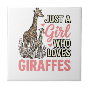Giraffe Liefhebber Meisje Vintage Gravure Shirt On Tegeltje
