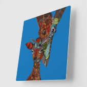 giraffe liefje blauw vierkante klok (Hoek)