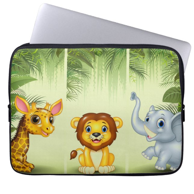 Giraffe Lion Elephant Kinder laptophoes Laptop Sleeve (Voorkant)