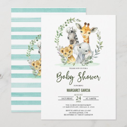Giraffe Lion Safari Oerwoud Animals Baby shower Kaart (Voorkant / Achterkant)