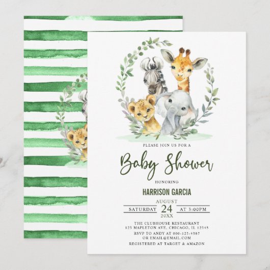 Giraffe Lion Safari Oerwoud Animals Baby shower Kaart (Voorkant / Achterkant)