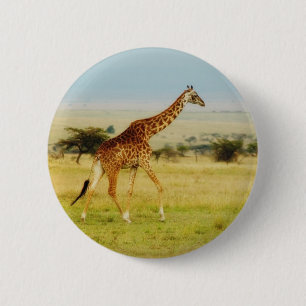 Giraffe loopt Masai Mara Plains, Kenya-knop Ronde Button 5,7 Cm