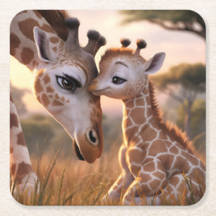 Giraffe Love: Baby Kissing Mom Kartonnen Onderzetters