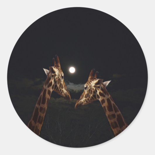Giraffe Love in the Moonlight Ronde Sticker (Voorkant)