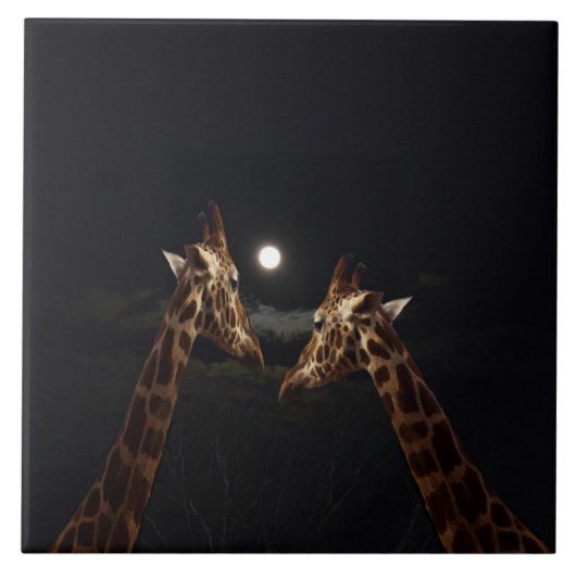 Giraffe Love in the Moonlight Tegeltje (Voorkant)