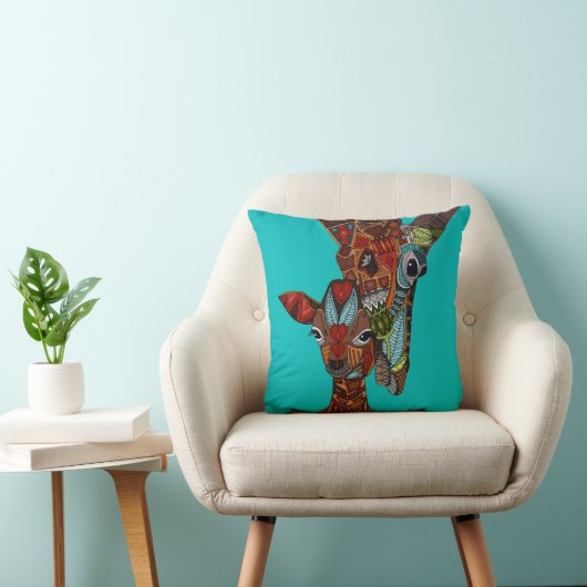 giraffe love turquoise kussen (Stoel)
