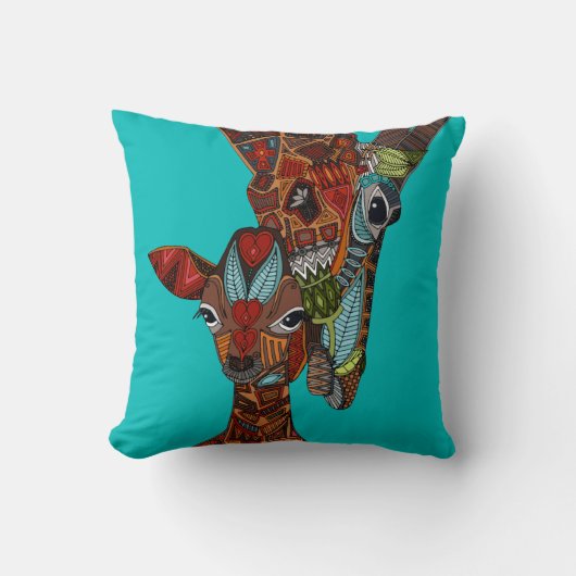 giraffe love turquoise kussen (Voorkant)