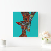 giraffe love turquoise vierkante klok (Huis)