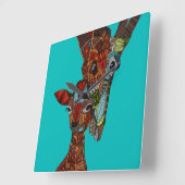 giraffe love turquoise vierkante klok (Hoek)