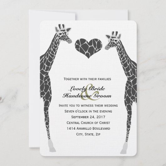 Giraffe Love Wedding Invitation Kaart (Voorkant)