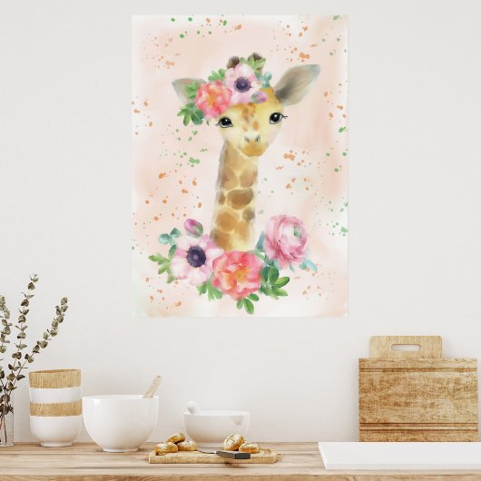 Giraffe Lover Baby Giraffe met ventilator Poster (Keuken)