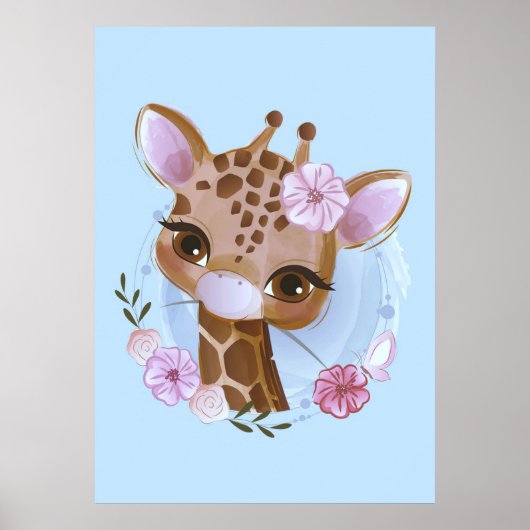 Giraffe Lover Cute Baby Giraffe met ventilator Poster (Voorkant)