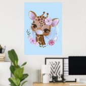 Giraffe Lover Cute Baby Giraffe met ventilator Poster (Thuiskantoor)