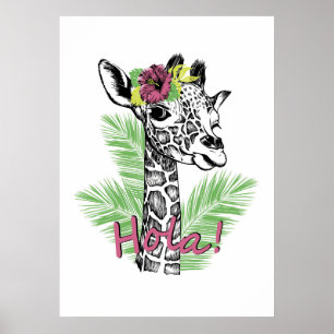 Giraffe Lover Giraffe met Hibiscus Poster