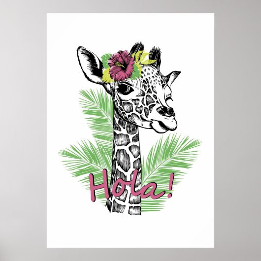 Giraffe Lover Giraffe met Hibiscus Poster (Voorkant)