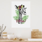 Giraffe Lover Giraffe met Hibiscus Poster (Keuken)