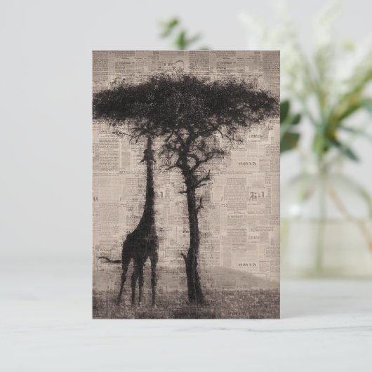 Giraffe Lover Giraffe Newspapier Art Informatiekaartje (Staand voorkant)