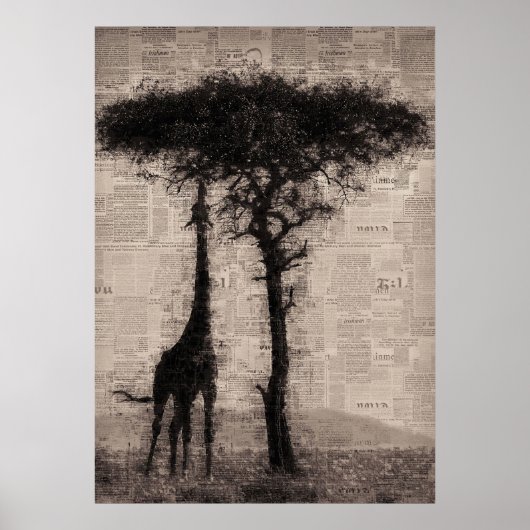 Giraffe Lover Giraffe Newspapier Art Poster (Voorkant)