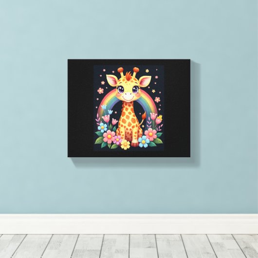 Giraffe Lovers T-shirt Canvas Afdruk (Insitu (Houten vloer))