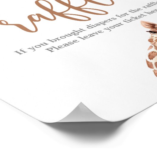 Giraffe luier loterij baby shower spel teken poster (Hoek)