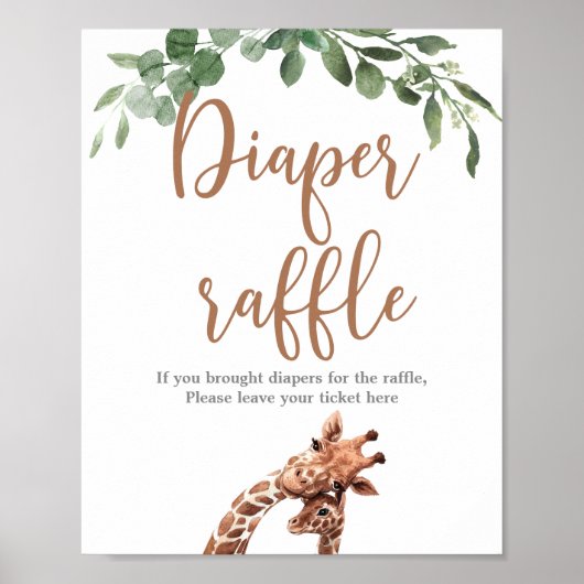 Giraffe luier loterij baby shower spel teken poster (Voorkant)
