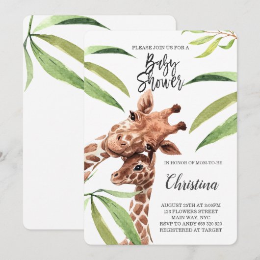 Giraffe Mam en Baby Greenery Eucalyptus Baby showe Kaart (Voorkant / Achterkant)